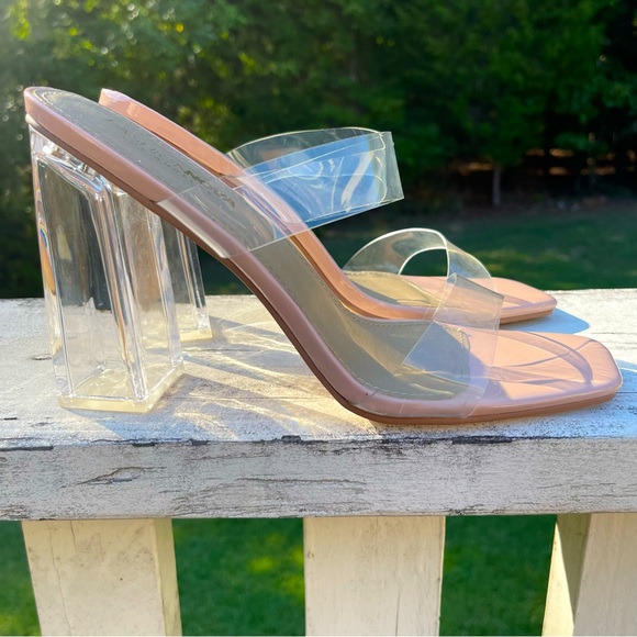 Fashion Nova Nude Clear PVC Block Heel Sandals | Size 10 - Picture 1 of 9
